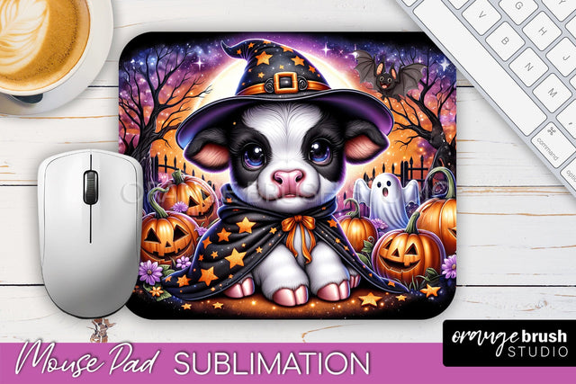 Highland Cow Mouse Pad, Cute Halloween Baby Cow Sublimation Sublimation OrangeBrushStudio 