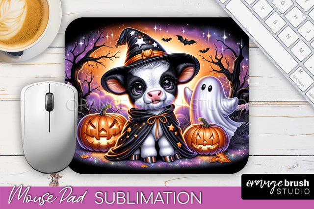 Highland Cow Mouse Pad, Cute Halloween Baby Cow Sublimation Sublimation OrangeBrushStudio 