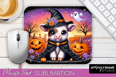 Highland Cow Mouse Pad, Cute Halloween Baby Cow Sublimation Sublimation OrangeBrushStudio 