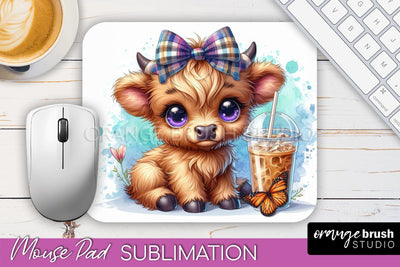 Highland Cow Mouse Pad Design - Coffee Sublimation Mousepad Sublimation OrangeBrushStudio 