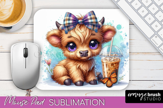 Highland Cow Mouse Pad Design - Coffee Sublimation Mousepad Sublimation OrangeBrushStudio 