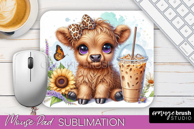 Highland Cow Mouse Pad Design - Coffee Sublimation Mousepad Sublimation OrangeBrushStudio 