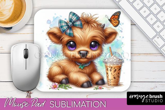 Highland Cow Mouse Pad Design - Coffee Sublimation Mousepad Sublimation OrangeBrushStudio 
