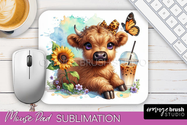 Highland Cow Mouse Pad Design - Coffee Sublimation Mousepad Sublimation OrangeBrushStudio 