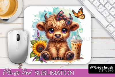 Highland Cow Mouse Pad Design - Coffee Sublimation Mousepad Sublimation OrangeBrushStudio 