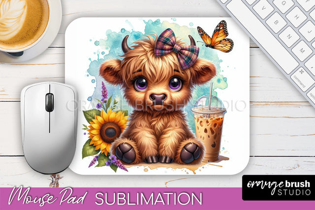 Highland Cow Mouse Pad Design - Coffee Sublimation Mousepad Sublimation OrangeBrushStudio 