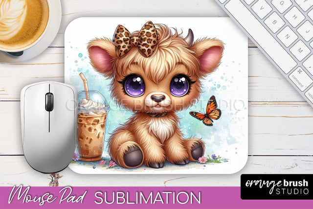 Highland Cow Mouse Pad Design - Coffee Sublimation Mousepad Sublimation OrangeBrushStudio 