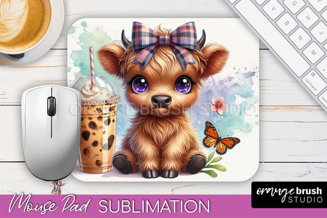 Highland Cow Mouse Pad Design - Coffee Sublimation Mousepad Sublimation OrangeBrushStudio 