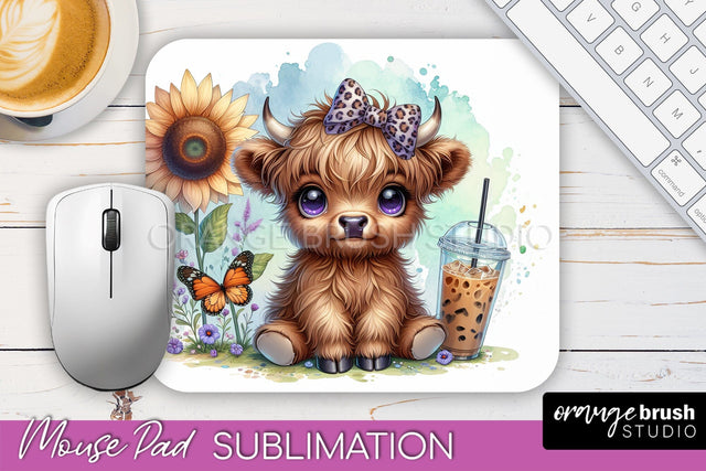 Highland Cow Mouse Pad Design - Coffee Sublimation Mousepad Sublimation OrangeBrushStudio 