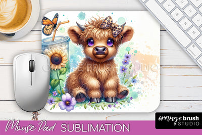 Highland Cow Mouse Pad Design - Coffee Sublimation Mousepad Sublimation OrangeBrushStudio 