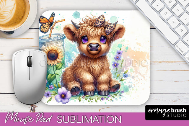 Highland Cow Mouse Pad Design - Coffee Sublimation Mousepad Sublimation OrangeBrushStudio 