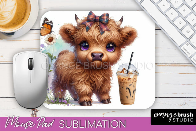 Highland Cow Mouse Pad Design - Coffee Sublimation Mousepad Sublimation OrangeBrushStudio 