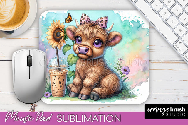 Highland Cow Mouse Pad Design - Coffee Sublimation Mousepad Sublimation OrangeBrushStudio 