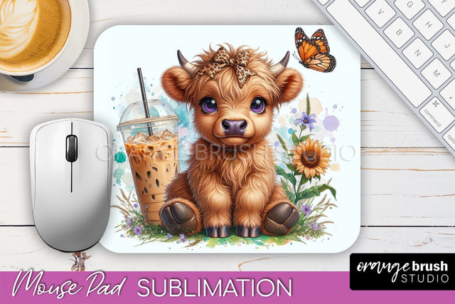 Highland Cow Mouse Pad Design - Coffee Sublimation Mousepad Sublimation OrangeBrushStudio 