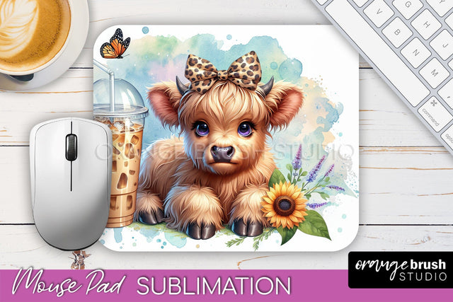 Highland Cow Mouse Pad Design - Coffee Sublimation Mousepad Sublimation OrangeBrushStudio 