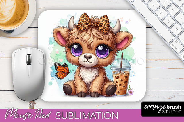 Highland Cow Mouse Pad Design - Coffee Sublimation Mousepad Sublimation OrangeBrushStudio 
