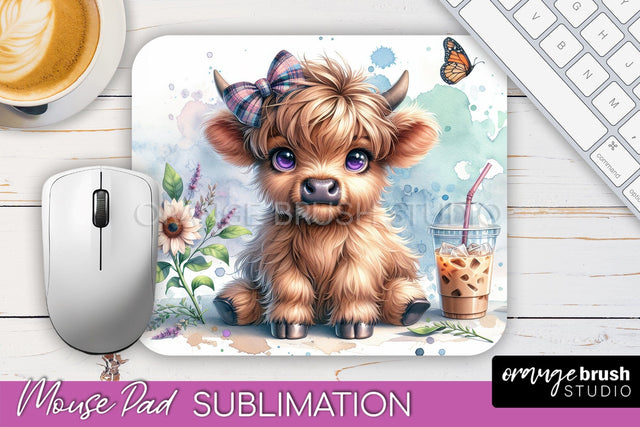 Highland Cow Mouse Pad Design - Coffee Sublimation Mousepad Sublimation OrangeBrushStudio 