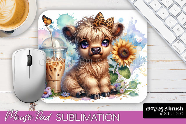 Highland Cow Mouse Pad Design - Coffee Sublimation Mousepad Sublimation OrangeBrushStudio 