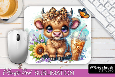Highland Cow Mouse Pad Design - Coffee Sublimation Mousepad Sublimation OrangeBrushStudio 