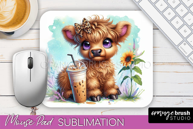 Highland Cow Mouse Pad Design - Coffee Sublimation Mousepad Sublimation OrangeBrushStudio 