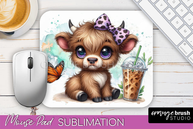 Highland Cow Mouse Pad Design - Coffee Sublimation Mousepad Sublimation OrangeBrushStudio 