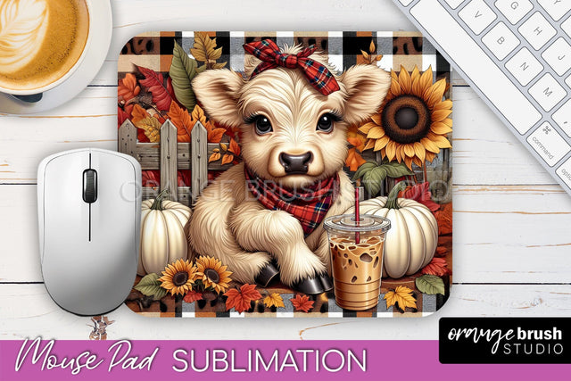 Highland Cow Mouse Pad, Fall Sunflower Sublimation Mousepad Sublimation OrangeBrushStudio 