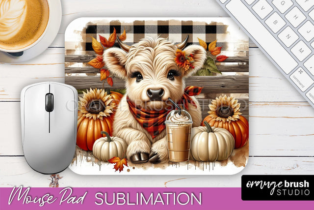 Highland Cow Mouse Pad, Fall Sunflower Sublimation Mousepad Sublimation OrangeBrushStudio 