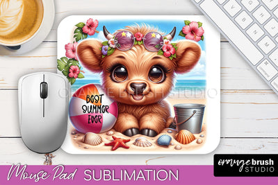 Highland Cow Mouse Pad PNG - Beach Sublimation Mousepad Sublimation OrangeBrushStudio 