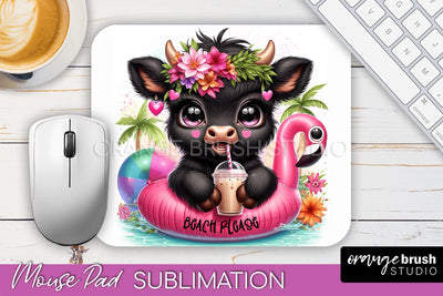 Highland Cow Mouse Pad PNG - Beach Sublimation Mousepad Sublimation OrangeBrushStudio 