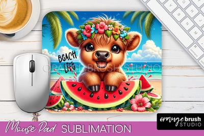Highland Cow Mouse Pad PNG - Beach Sublimation Mousepad Sublimation OrangeBrushStudio 