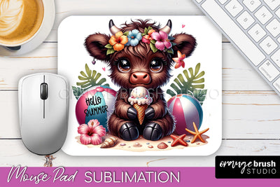 Highland Cow Mouse Pad PNG - Beach Sublimation Mousepad Sublimation OrangeBrushStudio 