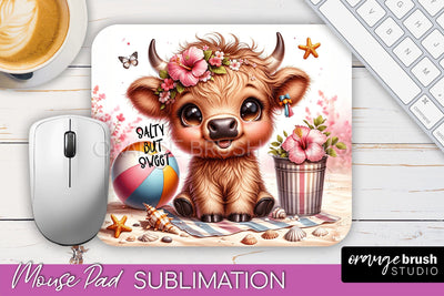 Highland Cow Mouse Pad PNG - Beach Sublimation Mousepad Sublimation OrangeBrushStudio 