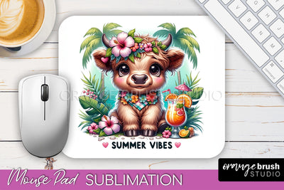 Highland Cow Mouse Pad PNG - Beach Sublimation Mousepad Sublimation OrangeBrushStudio 