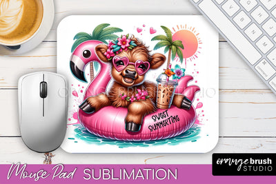 Highland Cow Mouse Pad PNG - Beach Sublimation Mousepad Sublimation OrangeBrushStudio 