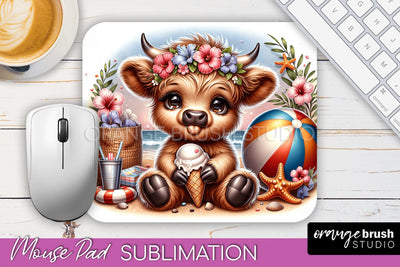 Highland Cow Mouse Pad PNG - Beach Sublimation Mousepad Sublimation OrangeBrushStudio 