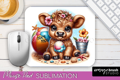 Highland Cow Mouse Pad PNG - Beach Sublimation Mousepad Sublimation OrangeBrushStudio 