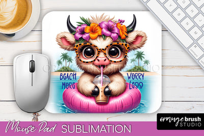 Highland Cow Mouse Pad PNG - Beach Sublimation Mousepad Sublimation OrangeBrushStudio 