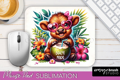 Highland Cow Mouse Pad PNG - Beach Sublimation Mousepad Sublimation OrangeBrushStudio 