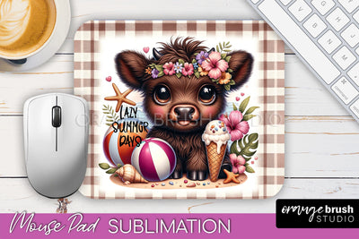 Highland Cow Mouse Pad PNG - Beach Sublimation Mousepad Sublimation OrangeBrushStudio 