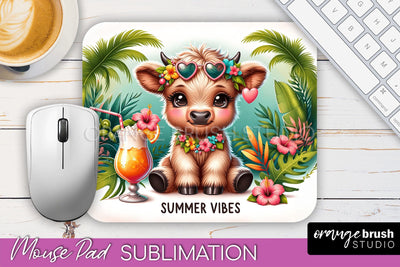 Highland Cow Mouse Pad PNG - Beach Sublimation Mousepad Sublimation OrangeBrushStudio 