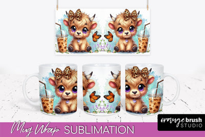 Highland Cow Mug Wrap - Coffee Mug PNG Sublimation Design Sublimation OrangeBrushStudio 