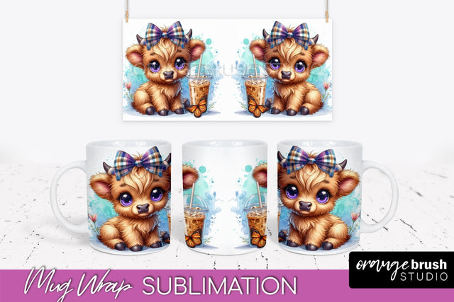 Highland Cow Mug Wrap - Coffee Mug PNG Sublimation Design Sublimation OrangeBrushStudio 