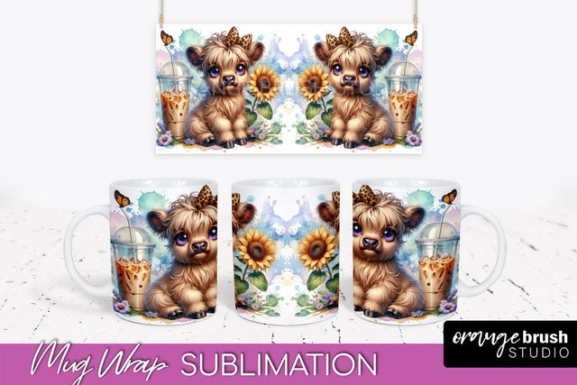 Highland Cow Mug Wrap - Coffee Mug PNG Sublimation Design Sublimation OrangeBrushStudio 