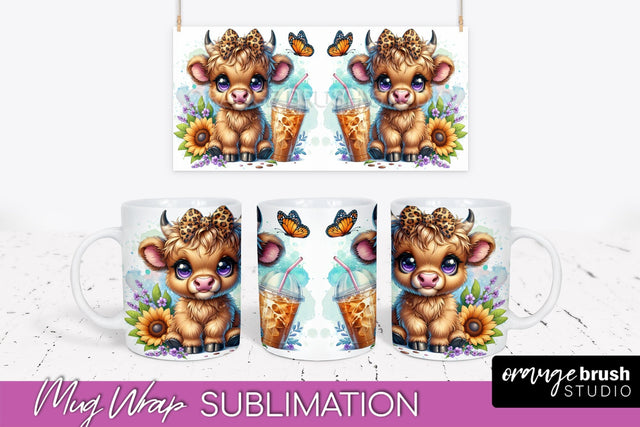 Highland Cow Mug Wrap - Coffee Mug PNG Sublimation Design Sublimation OrangeBrushStudio 