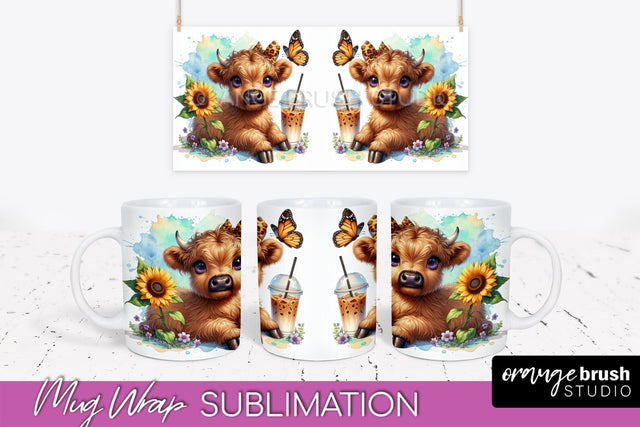 Highland Cow Mug Wrap - Coffee Mug PNG Sublimation Design Sublimation OrangeBrushStudio 