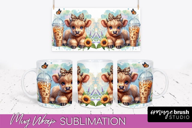Highland Cow Mug Wrap - Coffee Mug PNG Sublimation Design Sublimation OrangeBrushStudio 