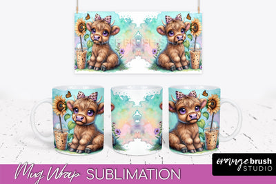 Highland Cow Mug Wrap - Coffee Mug PNG Sublimation Design Sublimation OrangeBrushStudio 