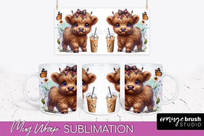 Highland Cow Mug Wrap - Coffee Mug PNG Sublimation Design Sublimation OrangeBrushStudio 