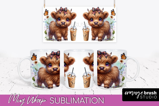 Highland Cow Mug Wrap - Coffee Mug PNG Sublimation Design Sublimation OrangeBrushStudio 