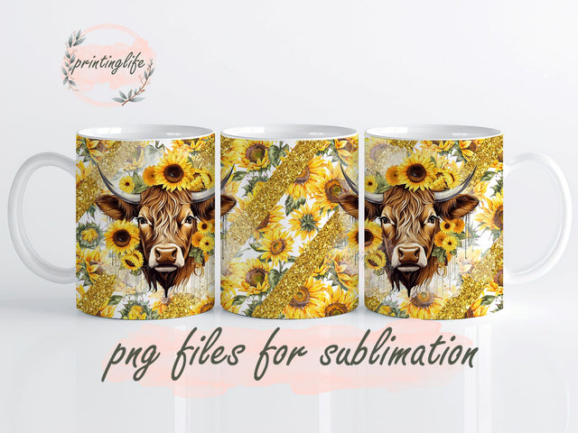 Highland Cow Mug Wrap Design, Instant Digital Design Download Mug Wrap Design, Mug Design PNG Sublimation PrintingLife 